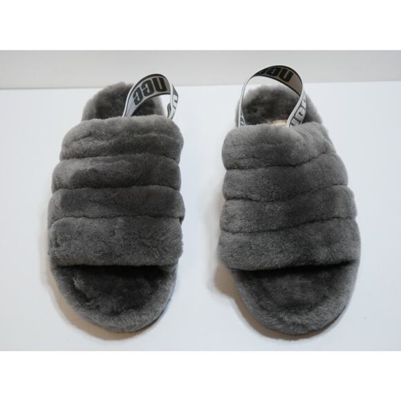NEW UGG FLUFF YEAH SLIDES SLIPPERS SHEEPSKIN GRAY 1095119 WOMANS SIZE - 6 - Picture 2 of 7